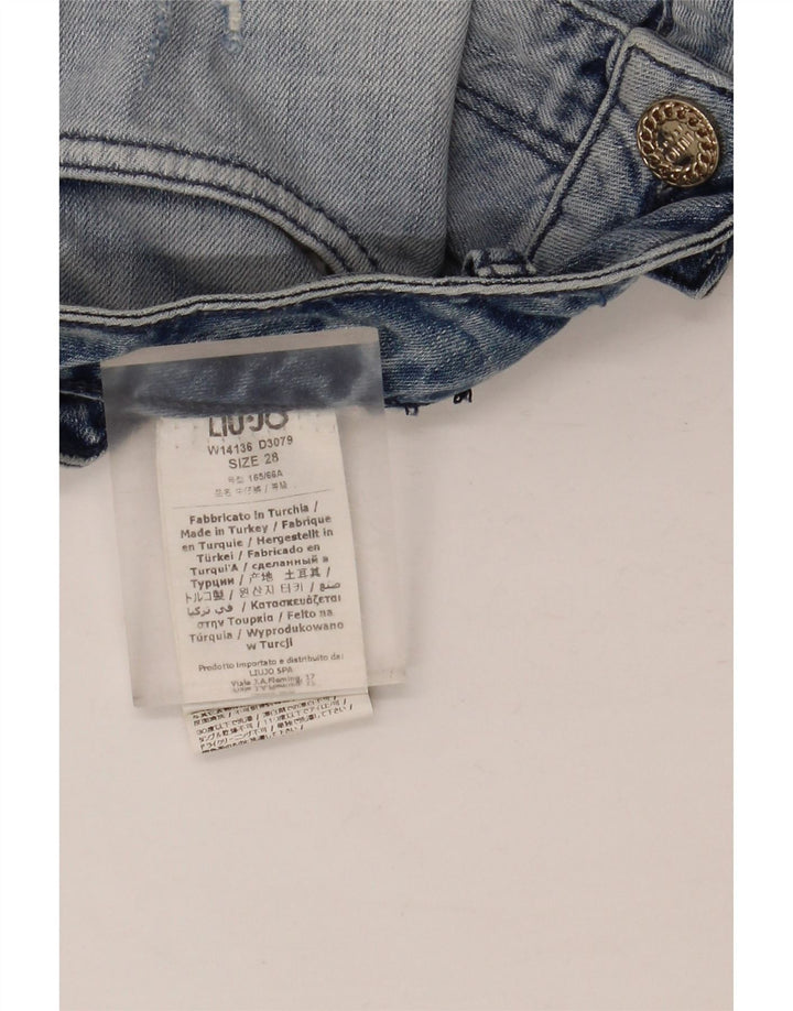 Liu Jo Mini saia jeans desgastada feminina W28 algodão azul médio