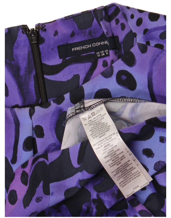 Vestido feminino com bainha com padrão abstrato French Connection Reino Unido 10 pequeno roxo