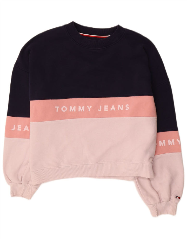 Tommy Hilfiger moletom feminino oversized jumper Reino Unido 10 pequeno azul marinho