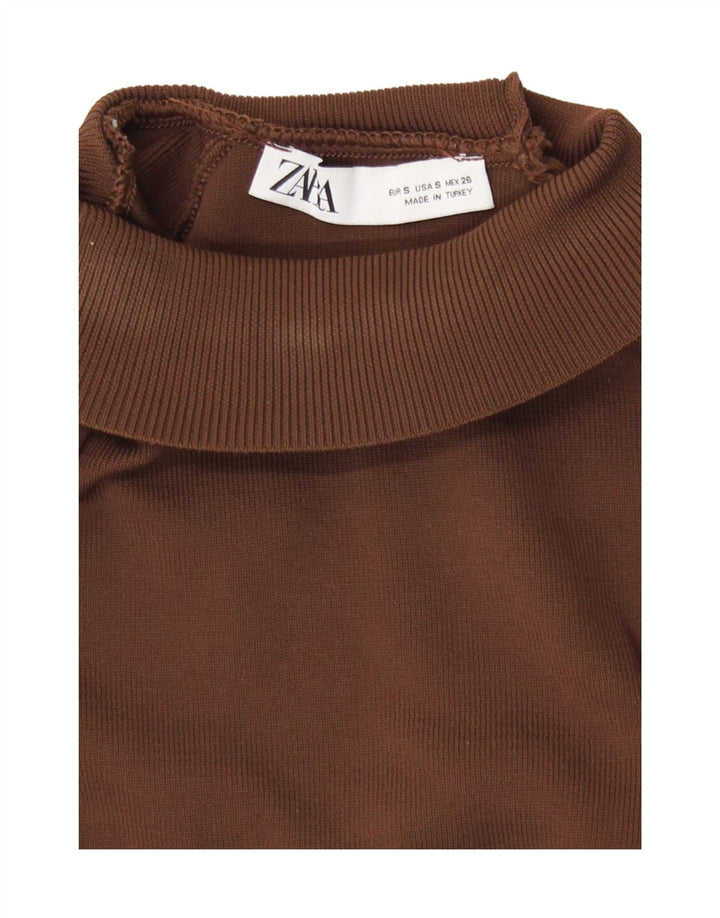 Suéter feminino Zara com gola tartaruga e gola redonda, Reino Unido 10 pequeno marrom