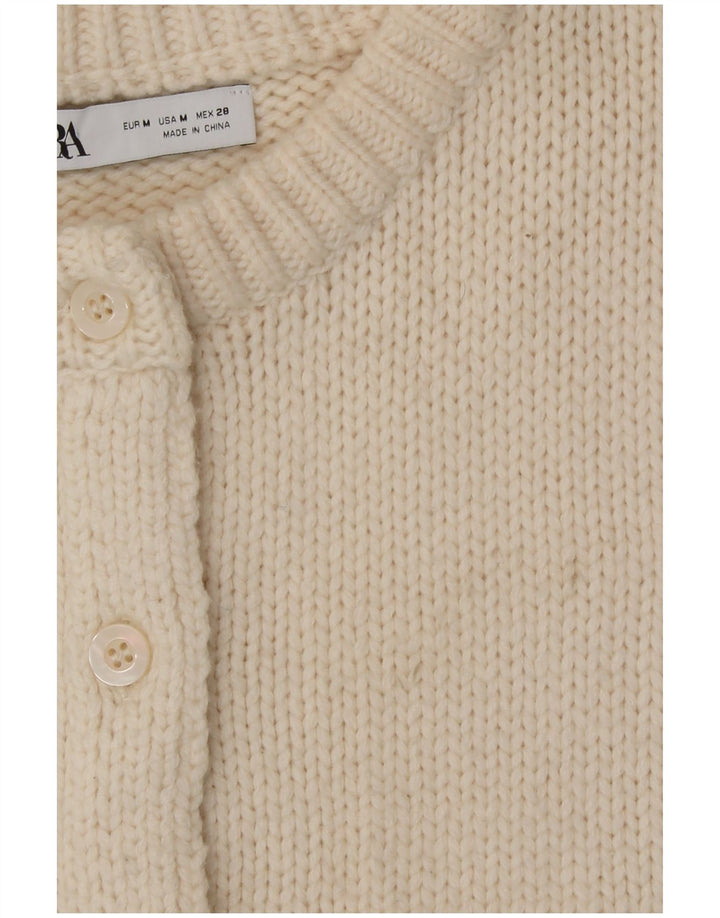 Suéter cardigã feminino Zara UK 12 médio off white poliamida