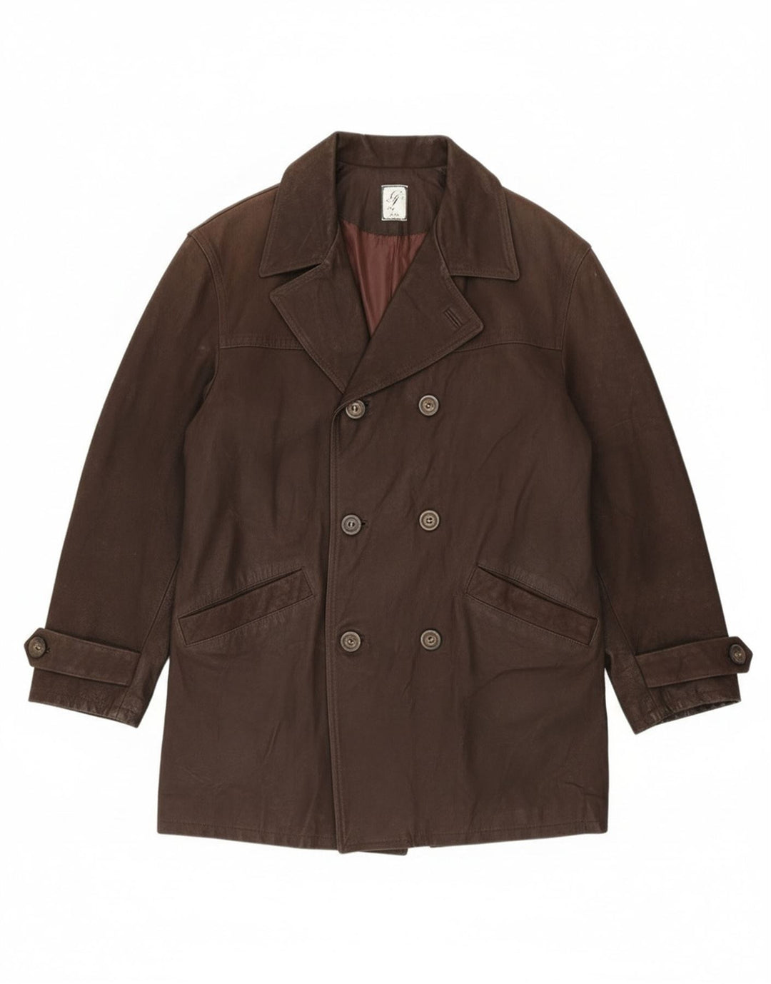 Casaco de couro vintage masculino com peito duplo IT 54 2XL couro marrom