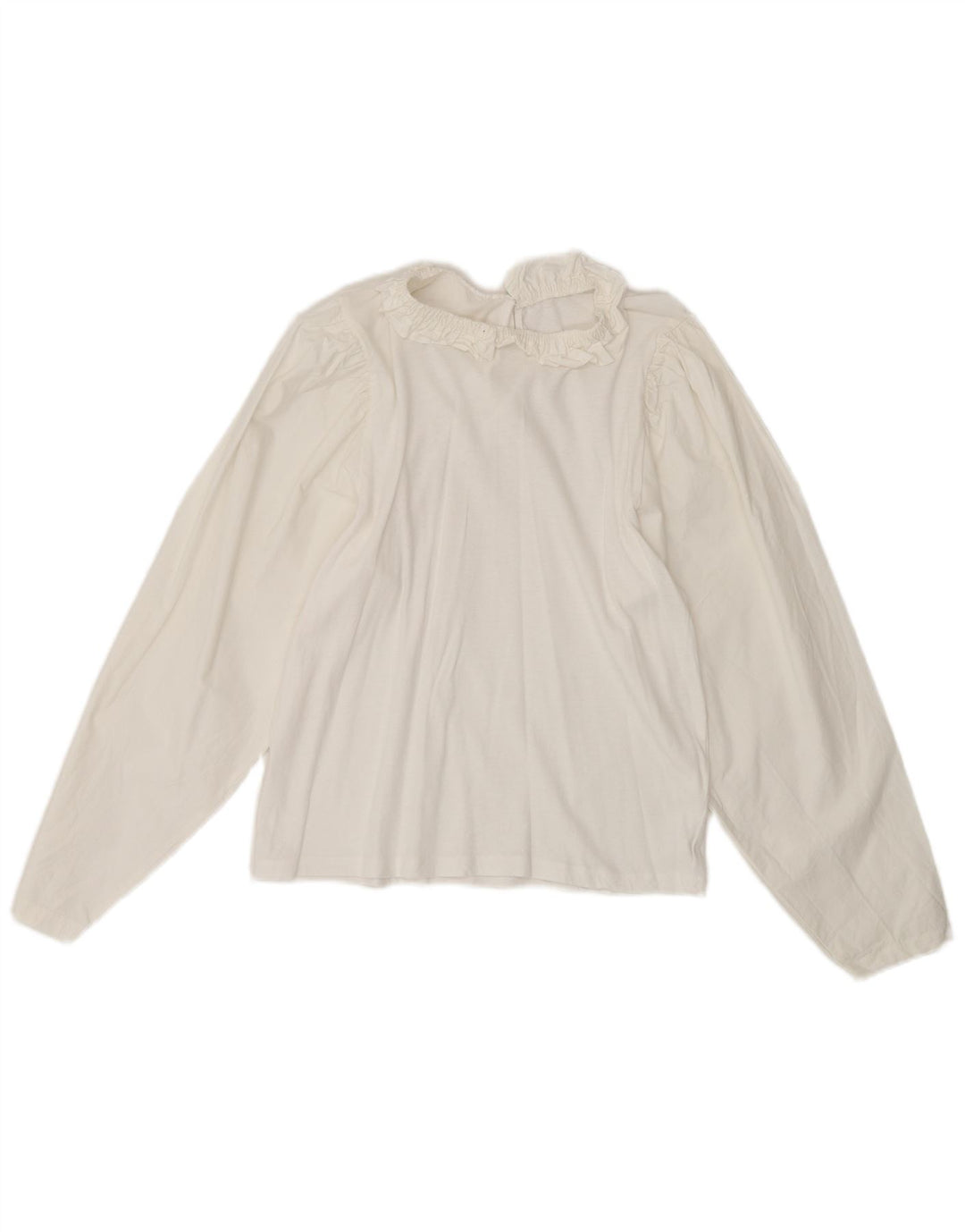 Blusa feminina vintage de manga comprida UK 10 pequena branca