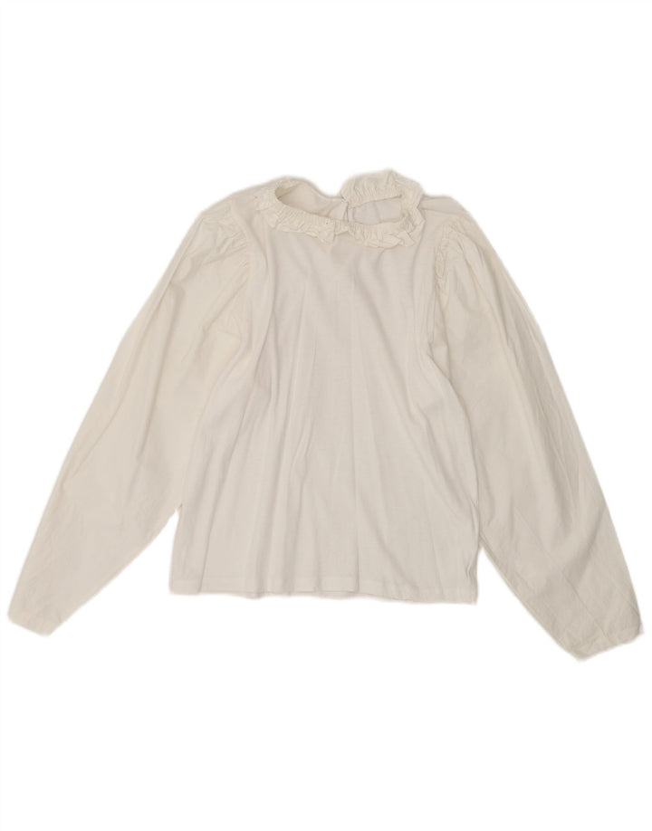 Blusa feminina vintage de manga comprida UK 10 pequena branca