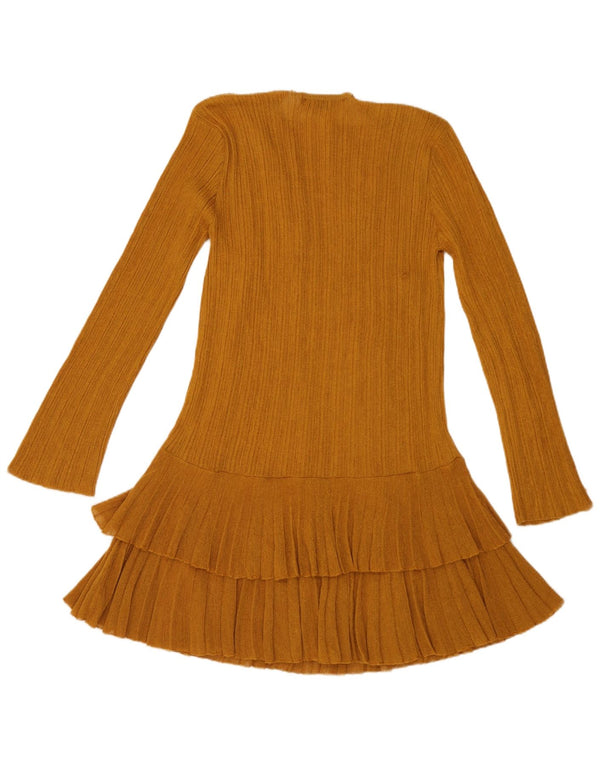 Vestido feminino Zara de manga comprida em camadas Reino Unido 14 grande viscose marrom