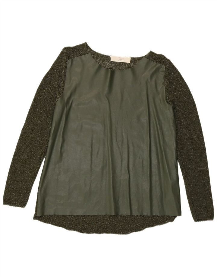 Suéter feminino Zara com gola canoa Reino Unido 14 grande acrílico verde