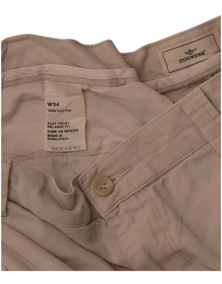 Shorts cargo feminino DOCKERS com ajuste relaxado W34 grande algodão bege