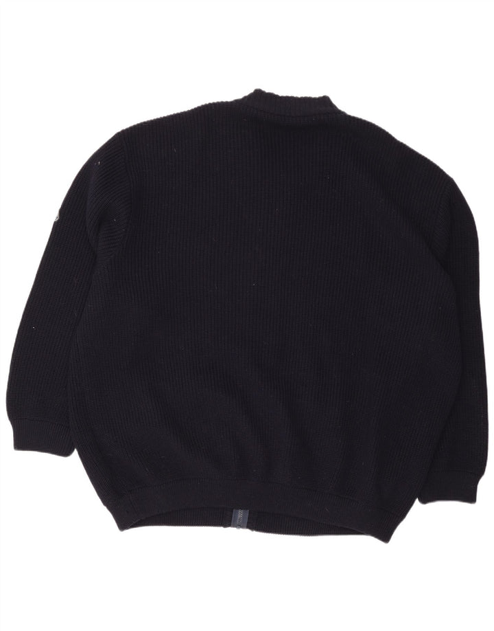 Suéter cardigan masculino vintage de grandes dimensões XL lã azul marinho