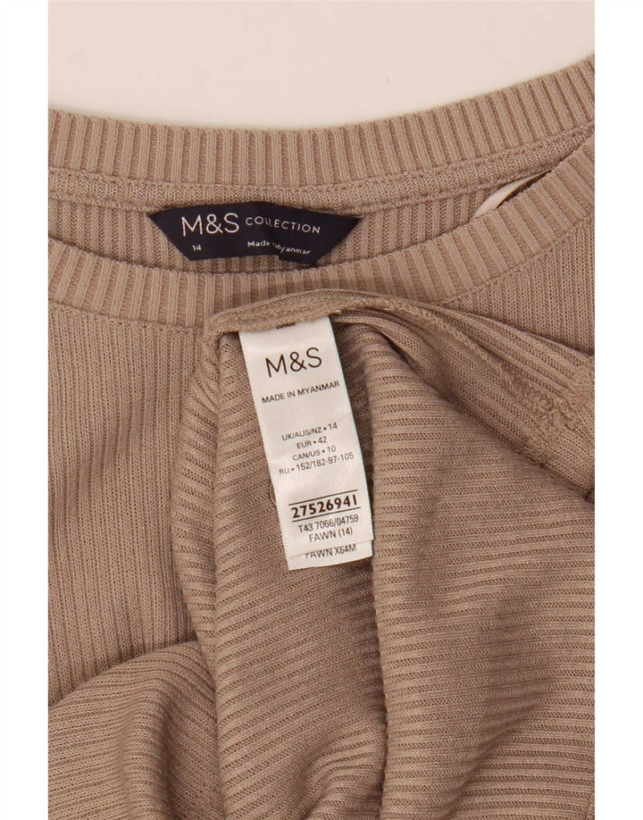 Top feminino Marks & Spencer manga comprida UK 14 poliéster bege médio