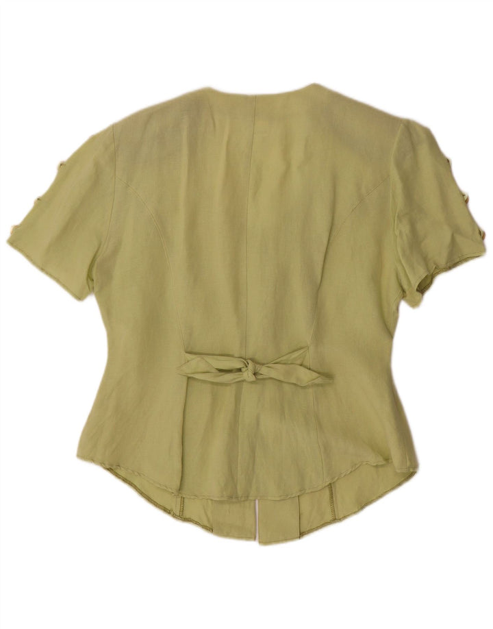 Blusa feminina VINTAGE manga curta Reino Unido 16 grande linho verde