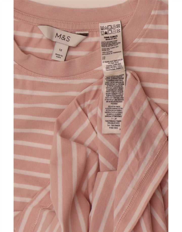 Camiseta feminina Marks & Spencer UK 12 algodão listrado rosa médio