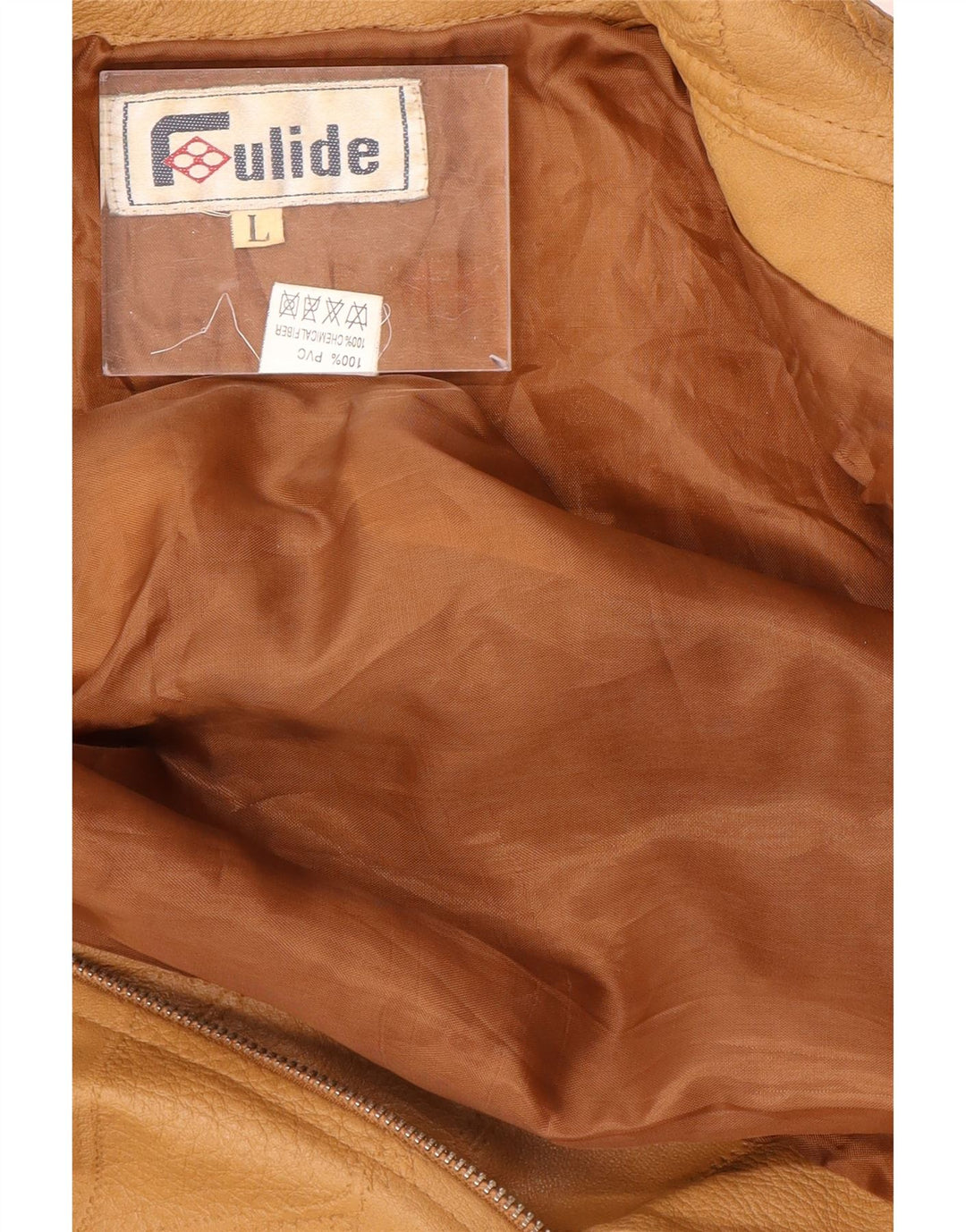 Jaqueta feminina vintage de couro sintético Reino Unido 14 grande patchwork bege polivinil