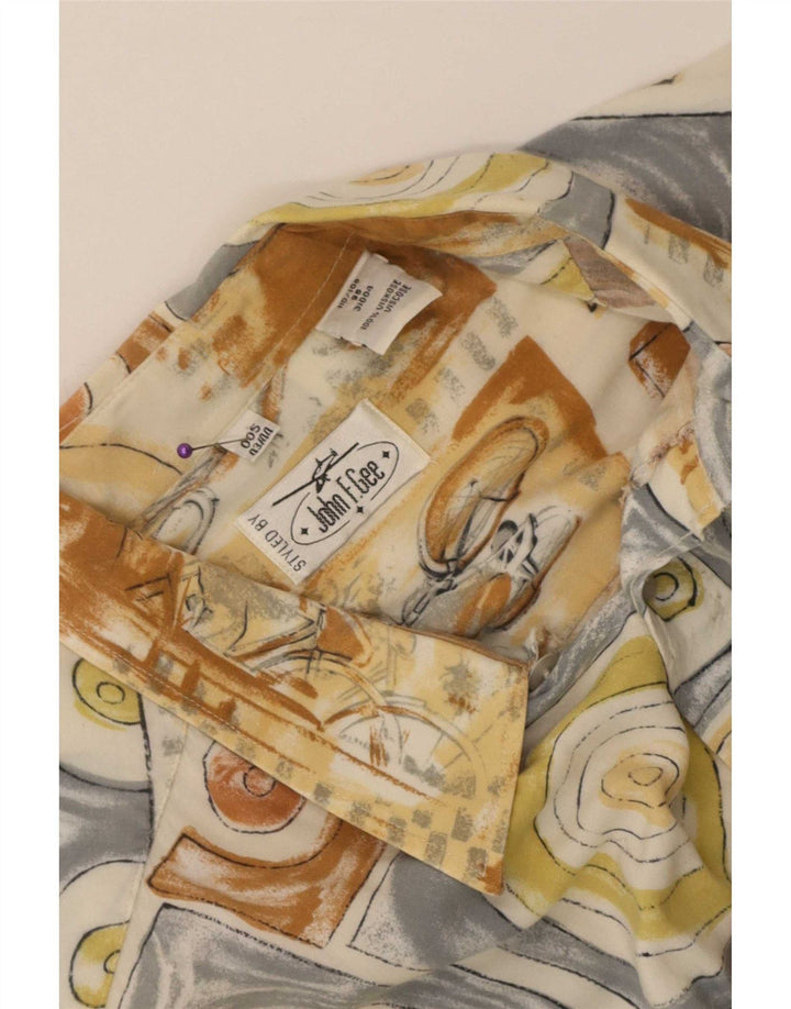 Camisa masculina John F Gee com estampa abstrata tamanho 43/44 grande bege viscose