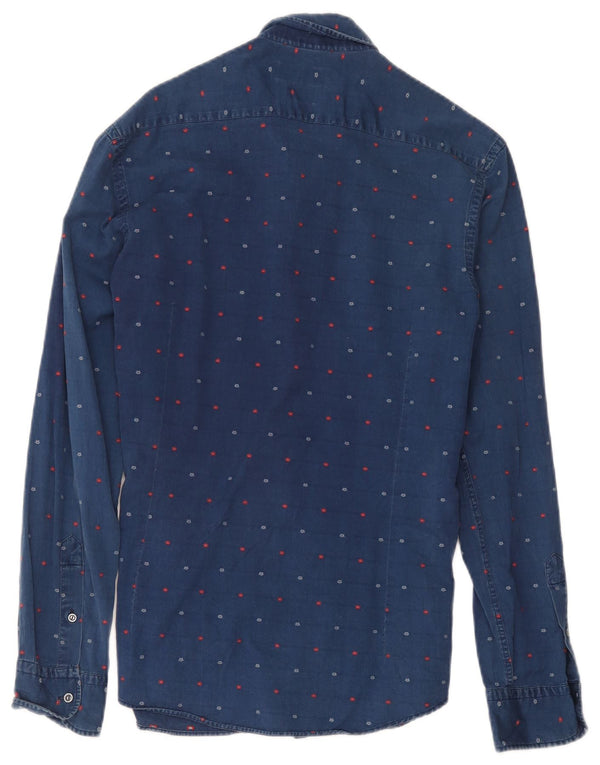 Camisa jeans masculina Massimo Dutti média azul marinho floral