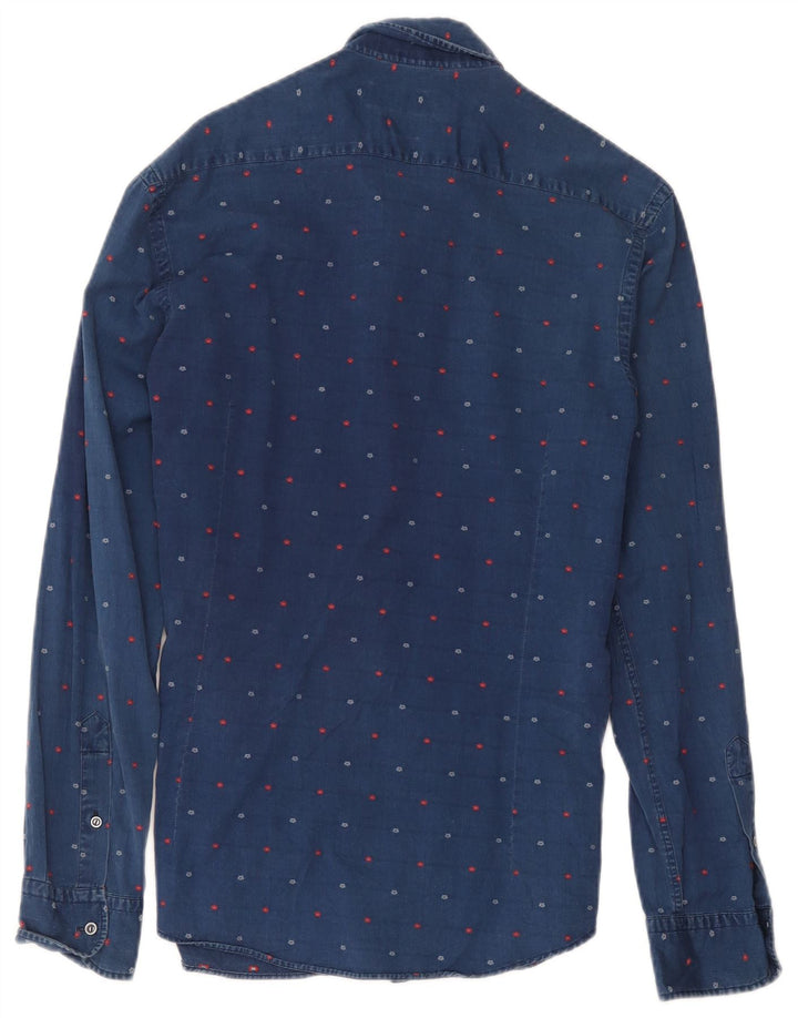 Camisa jeans masculina Massimo Dutti média azul marinho floral
