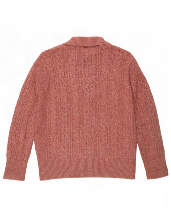 Fat Face Womens Oversized Zip Neck Jumper Sweater UK 14 Medium Pink Nylon