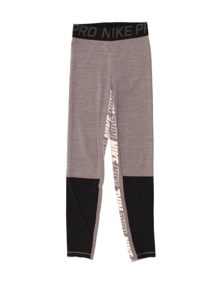 NIKE Womens Dri Fit Graphic Leggings UK 8 Small  Grey Colourblock Vintage Nike and Second-Hand Nike from Messina Hembry 