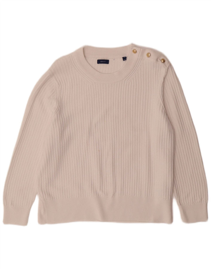 Suéter feminino GANT com gola redonda UK 18 XL algodão branco clássico