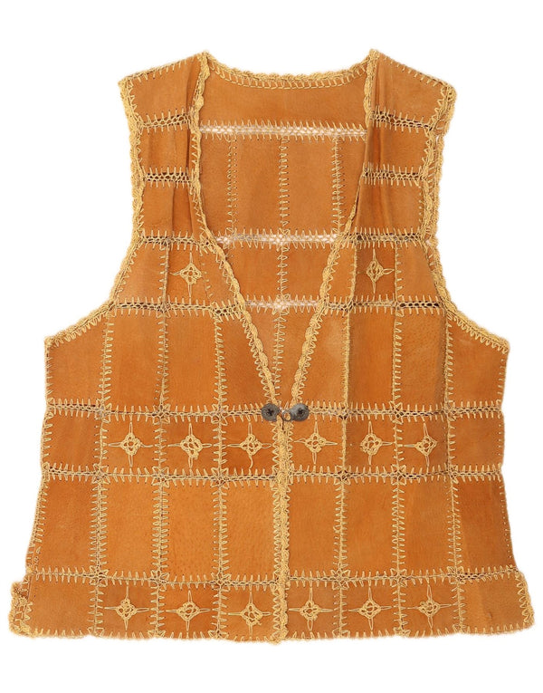 Colete de camurça vintage feminino XL marrom patchwork