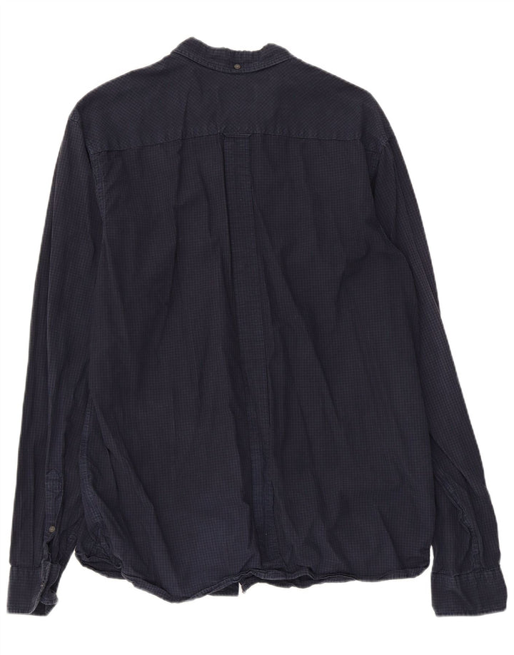 Camisa masculina FRED PERRY grande algodão guingão azul marinho