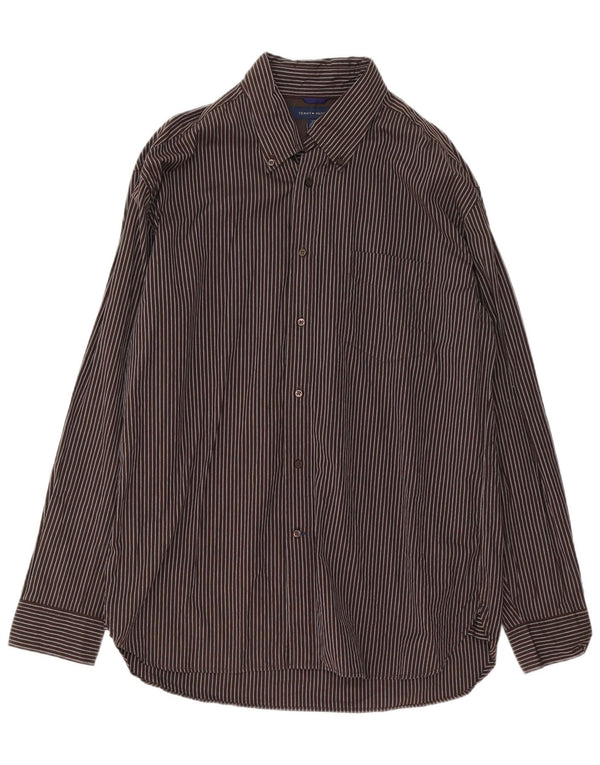 Camisa masculina Tommy Hilfiger grande algodão listrado marrom