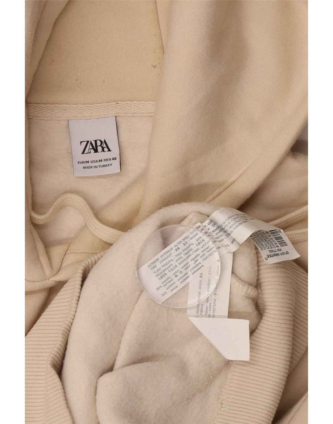 Zara Mens Hoodie Jumper Médio Algodão Bege