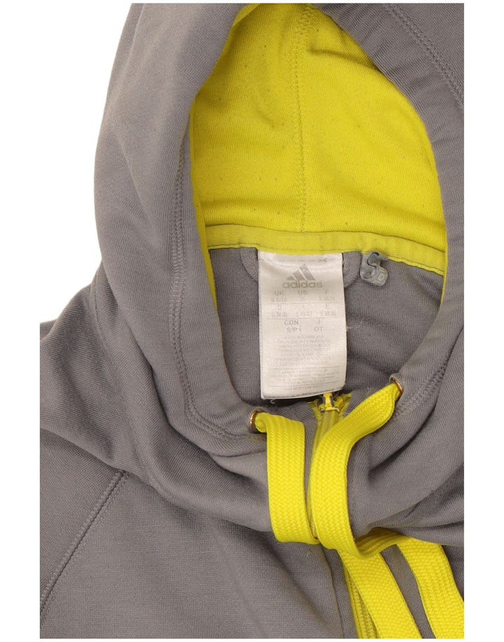 ADIDAS Womens Climalite Zip Hoodie Sweater UK 8/10 Pequeno Cinza Poliéster