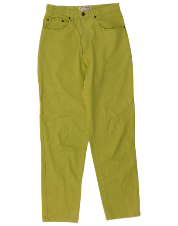 Jeans feminino Jaeger cintura alta cônico Reino Unido 10 pequeno W26 L38 algodão verde