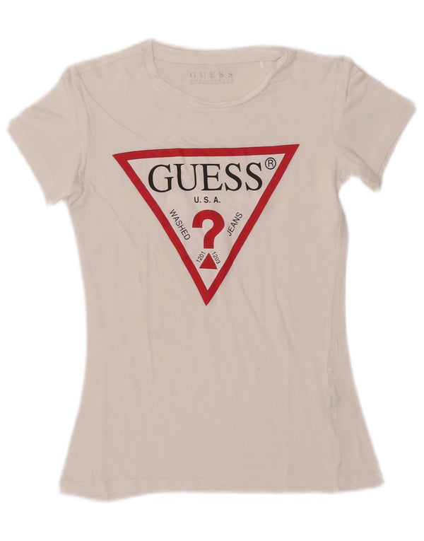 Camiseta feminina Guess Crop Graphic UK 6 XS Branco