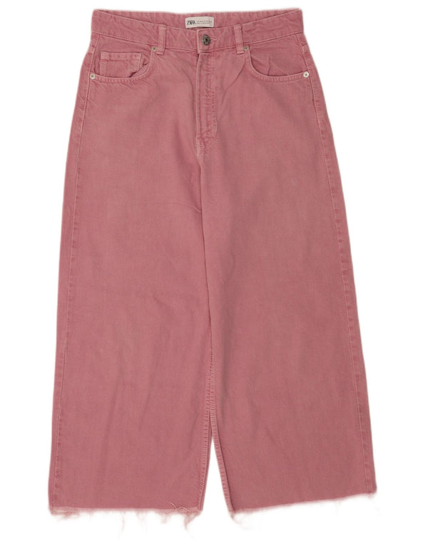 Calça jeans feminina Zara com perna larga EU 40 médio W30 L24 algodão rosa