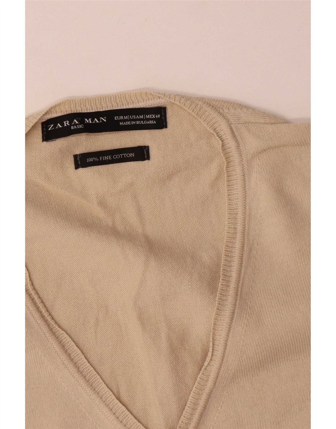 Zara Suéter masculino com gola V e algodão bege médio