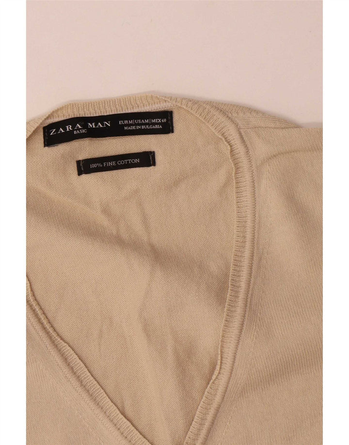Zara Suéter masculino com gola V e algodão bege médio
