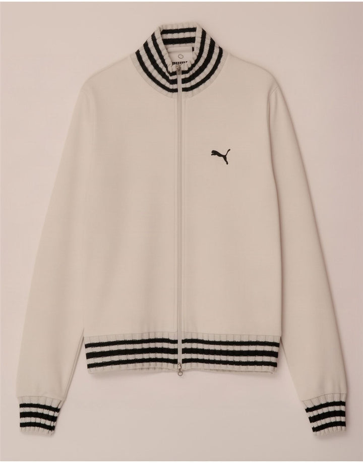 Puma Womens Tracksuit Top Jacket UK 14 Médio Branco Listrado