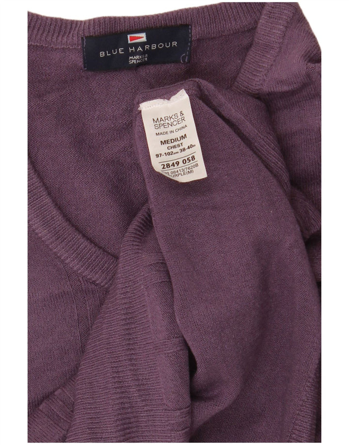 Suéter masculino MARKS & SPENCER Blue Harbor com decote em V médio roxo