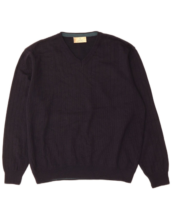 Suéter masculino Marks & Spencer com decote em V grande acrílico azul marinho