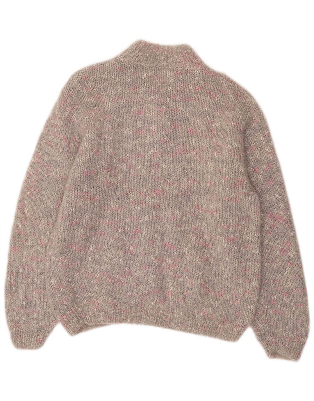 Suéter feminino VINTAGE com gola redonda e botão UK 14 grande cinza manchado