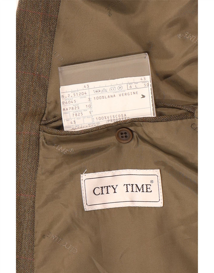 Jaqueta de blazer com peito duplo masculino City Time IT 50 grandes lãs marrons