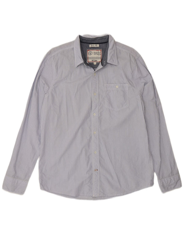 Fat Face Mens Classic Fit Camisa Grande Algodão Riscas Azul