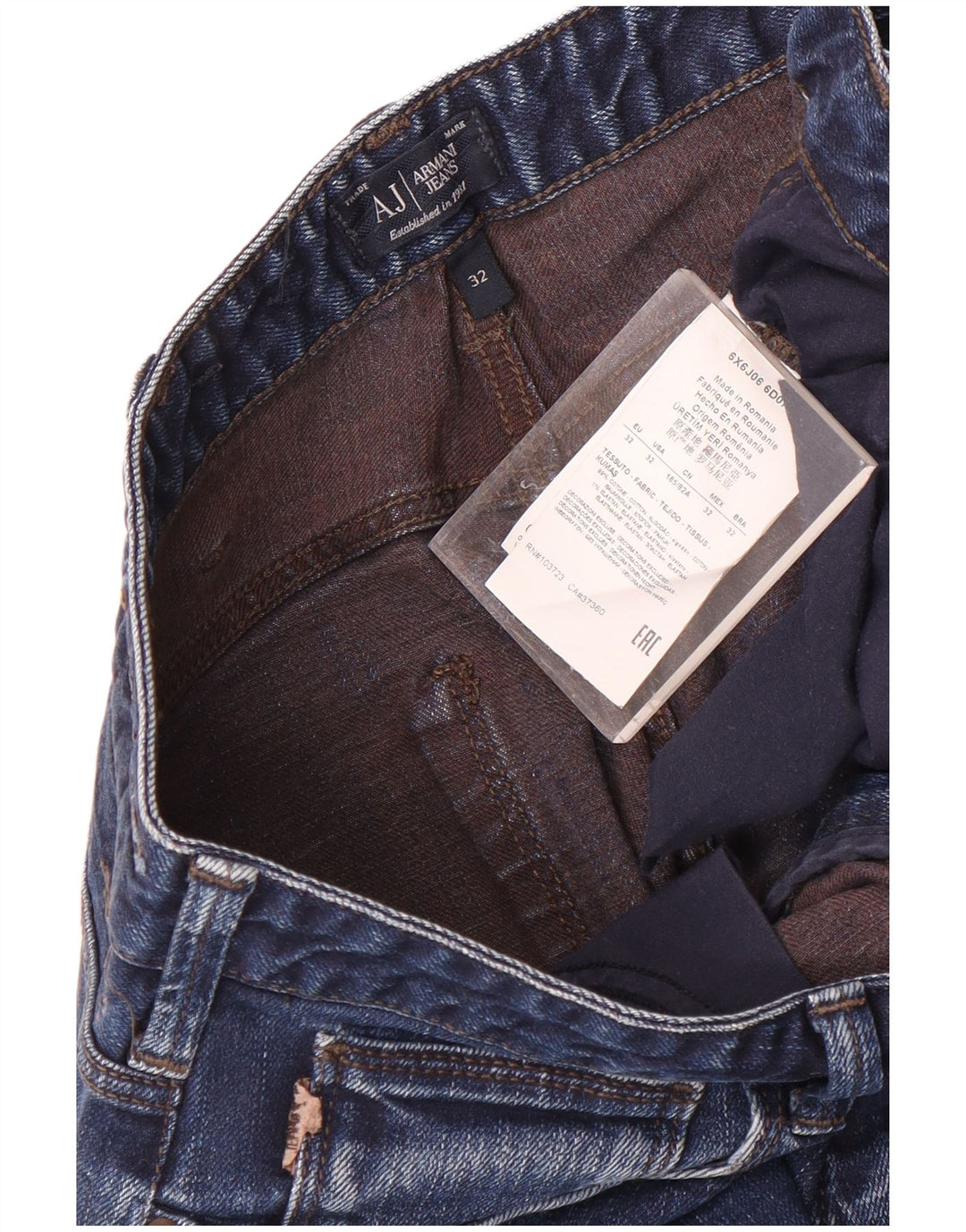 Armani Mens Slim Jeans W32 L32 Azul Marinho Algodão