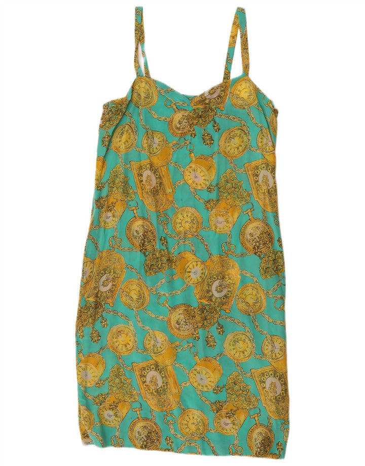 Vestido feminino vintage com padrão abstrato deslizante UL 12 turquesa médio