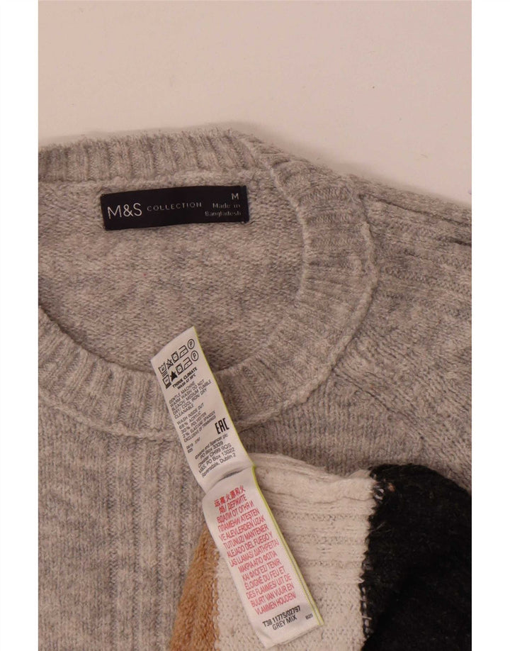 Suéter masculino Marks & Spencer com gola redonda e bloco colorido cinza médio