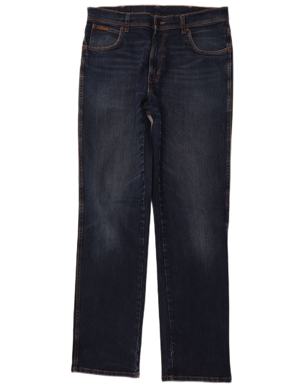 WRANGLER Mens Texas Stretch Straight Jeans W34 L34 Navy Blue Cotton