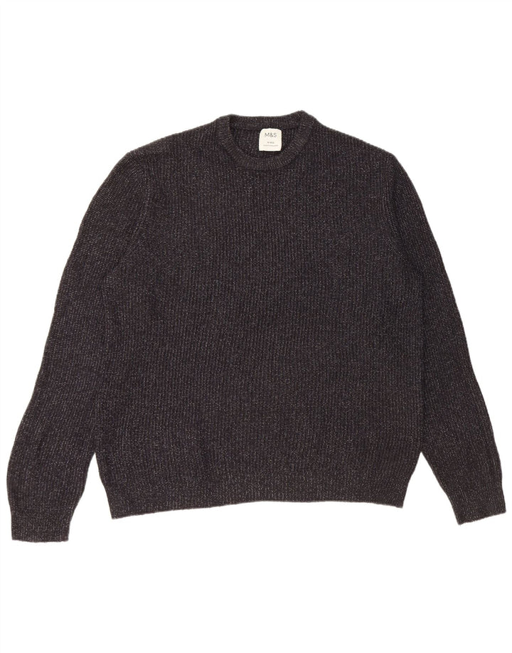 Suéter masculino Marks & Spencer com gola redonda, médio azul marinho manchado