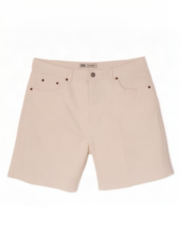 Zara Mens Denim Shorts EU 44 Grande W34 Algodão Branco