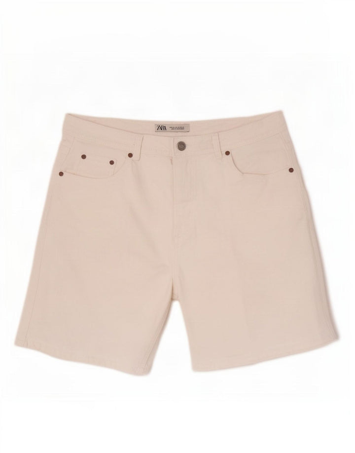 Zara Mens Denim Shorts EU 44 Grande W34 Algodão Branco