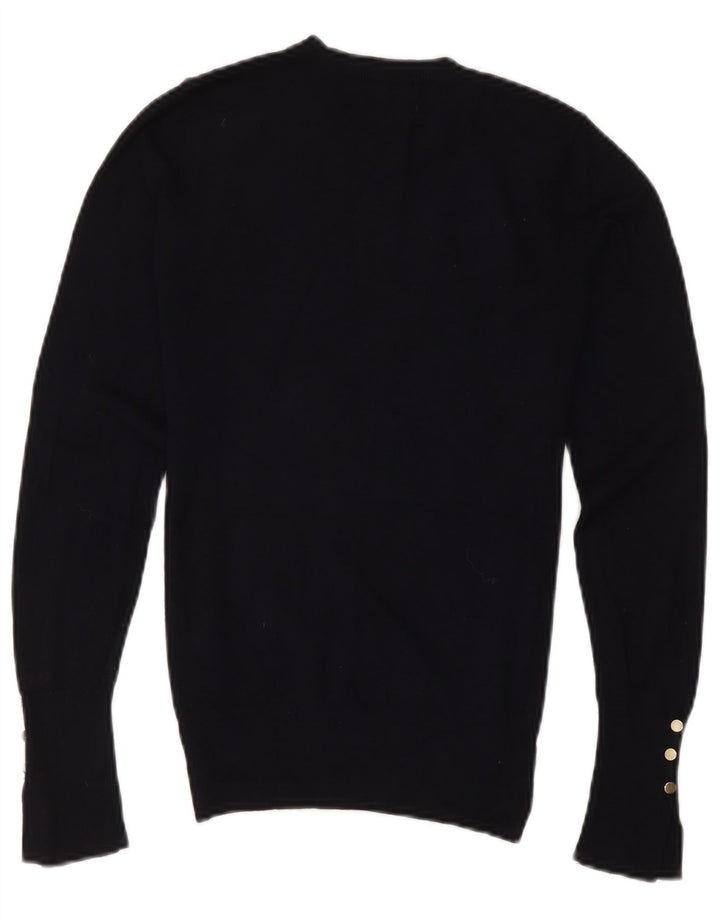 Suéter feminino Zara com gola redonda e viscose preta média UK 12