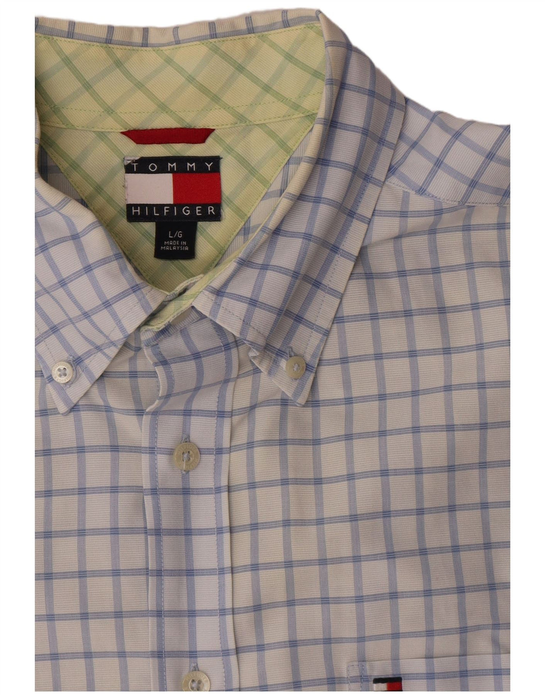Tommy Hilfiger Camisa masculina de manga curta grande algodão xadrez azul