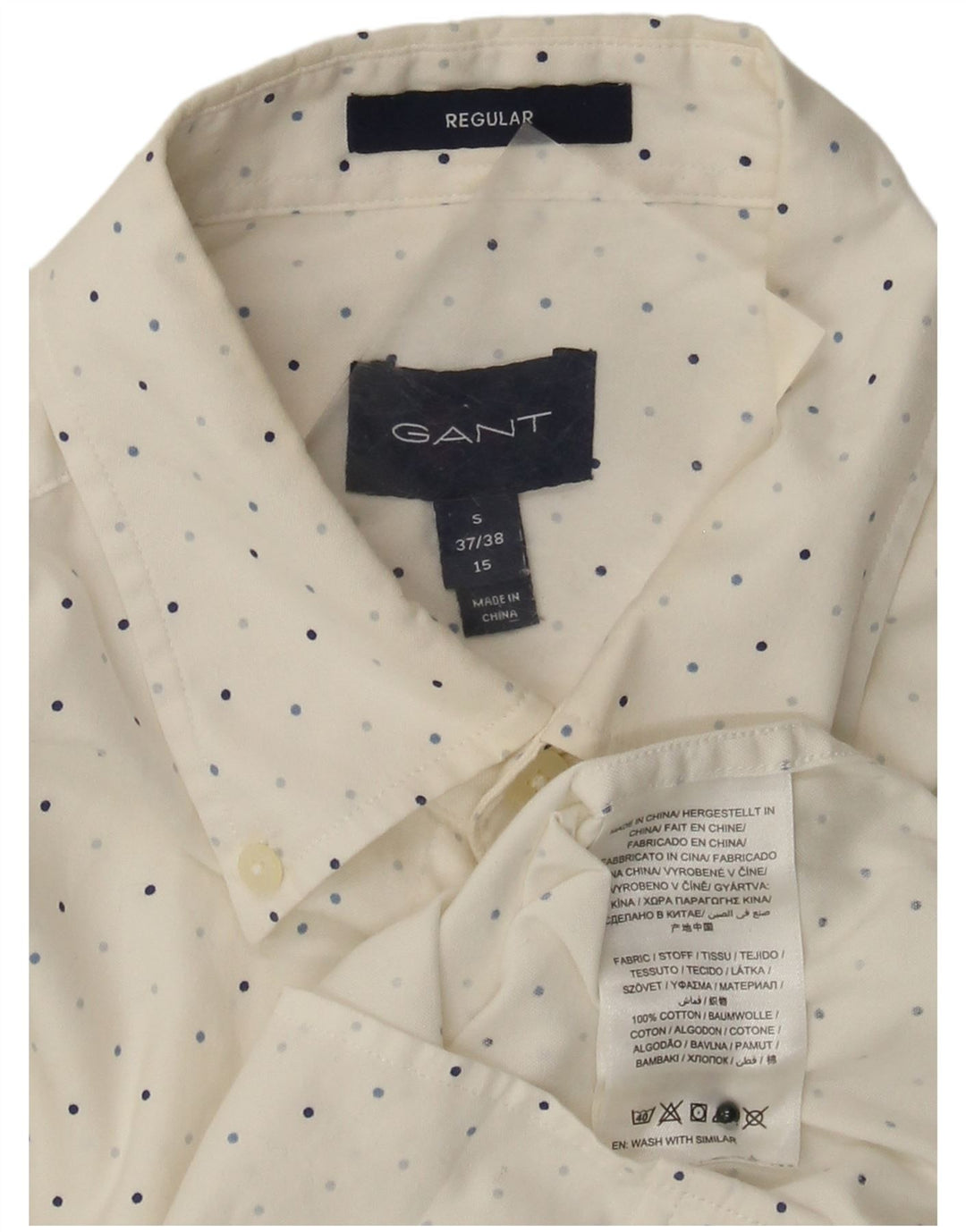 Gant Camisa masculina de ajuste regular tamanho 15 algodão de bolinhas brancas médias
