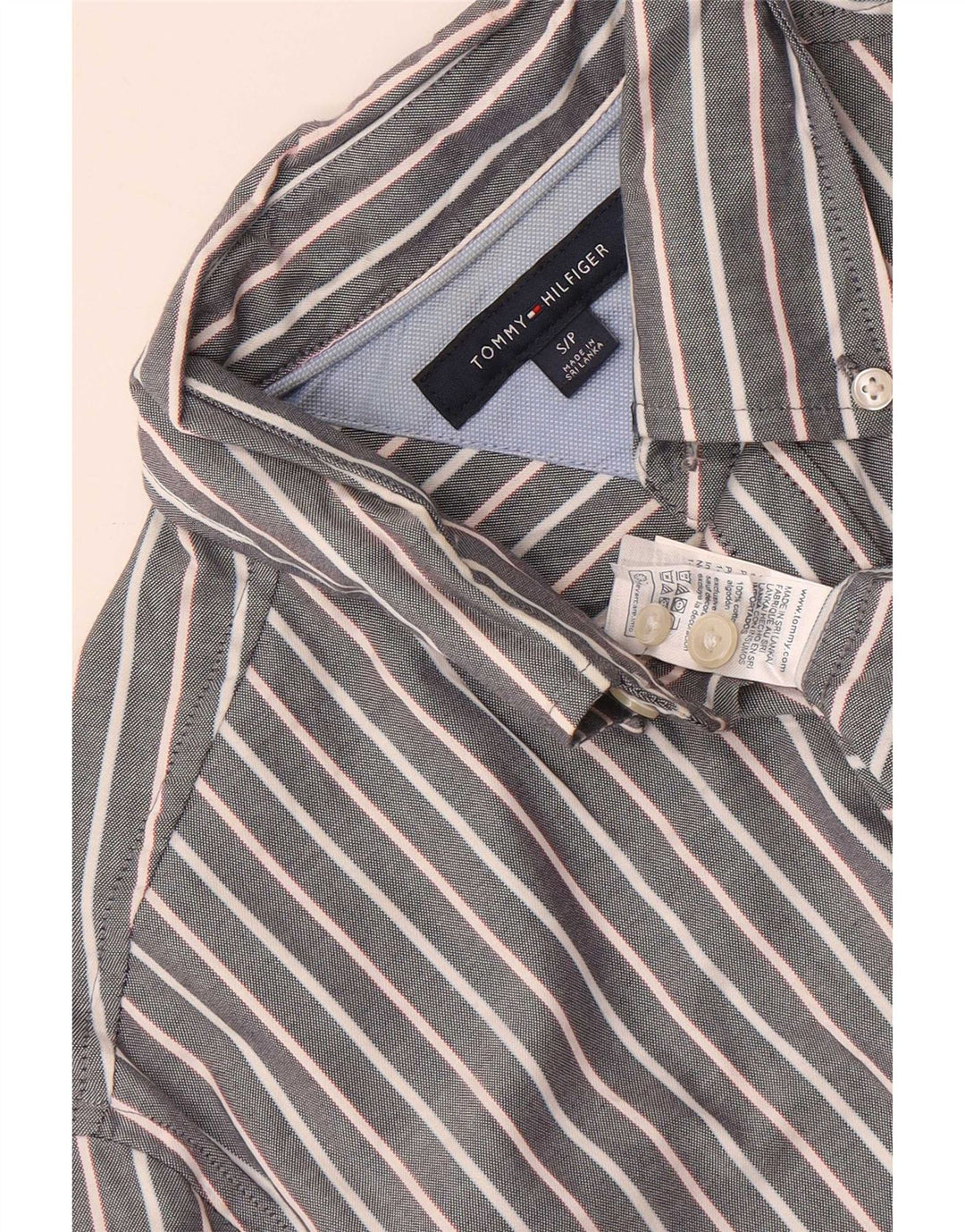 Camisa masculina Tommy Hilfiger pequena listrada cinza algodão