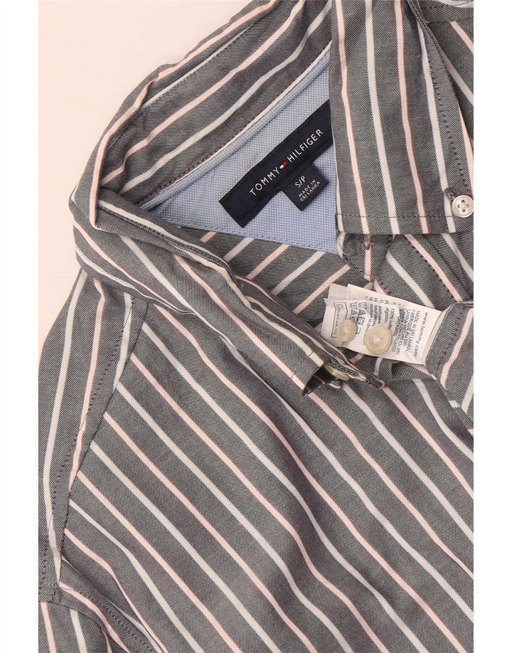 Camisa masculina Tommy Hilfiger pequena listrada cinza algodão